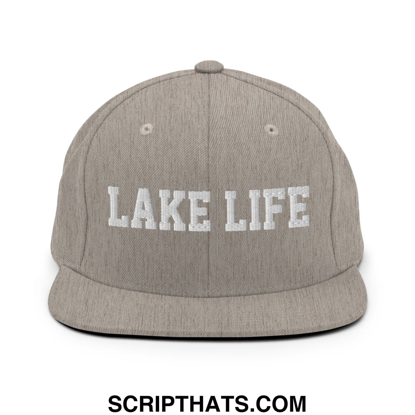 Lake Life Embroidered Flat Bill Brim Snapback Hat Heather Grey