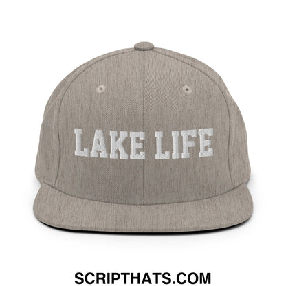 Lake Life Embroidered Flat Bill Brim Snapback Hat Heather Grey