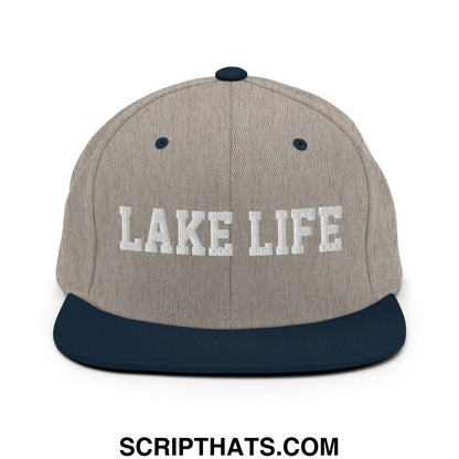 Lake Life Embroidered Flat Bill Brim Snapback Hat Heather Grey Navy