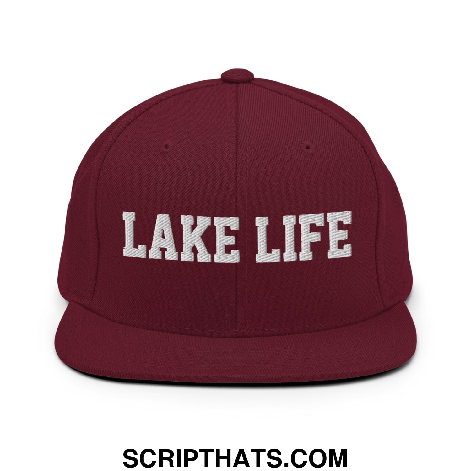 Lake Life Embroidered Flat Bill Brim Snapback Hat Maroon