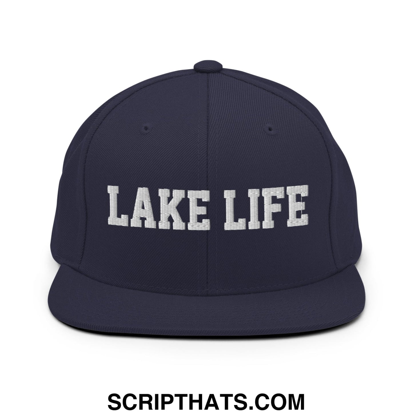 Lake Life Embroidered Flat Bill Brim Snapback Hat Navy
