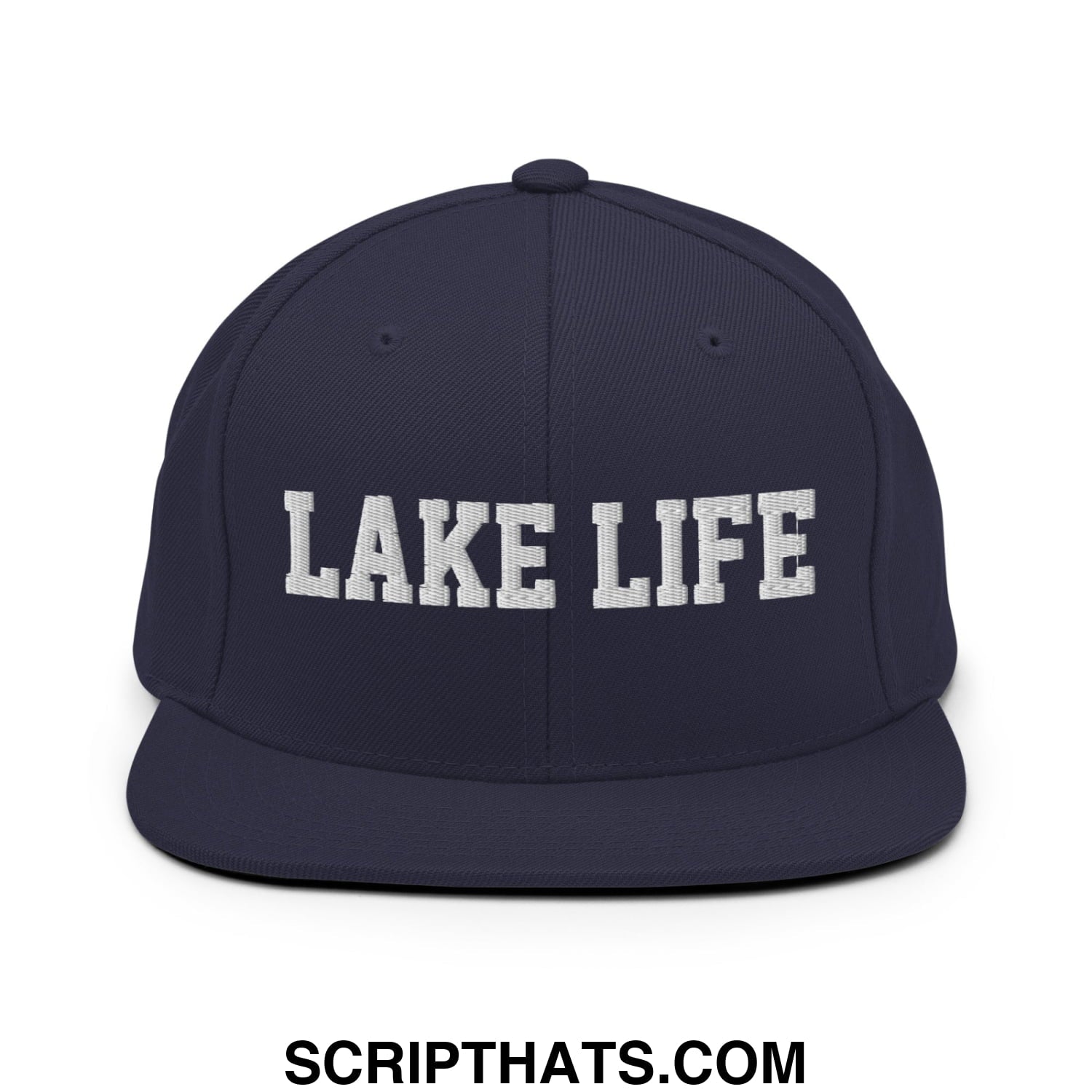 Lake Life Embroidered Flat Bill Brim Snapback Hat Navy