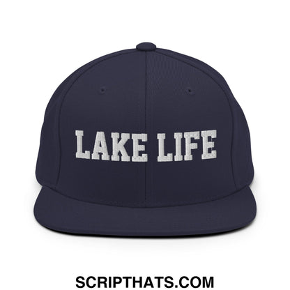 Lake Life Embroidered Flat Bill Brim Snapback Hat Navy