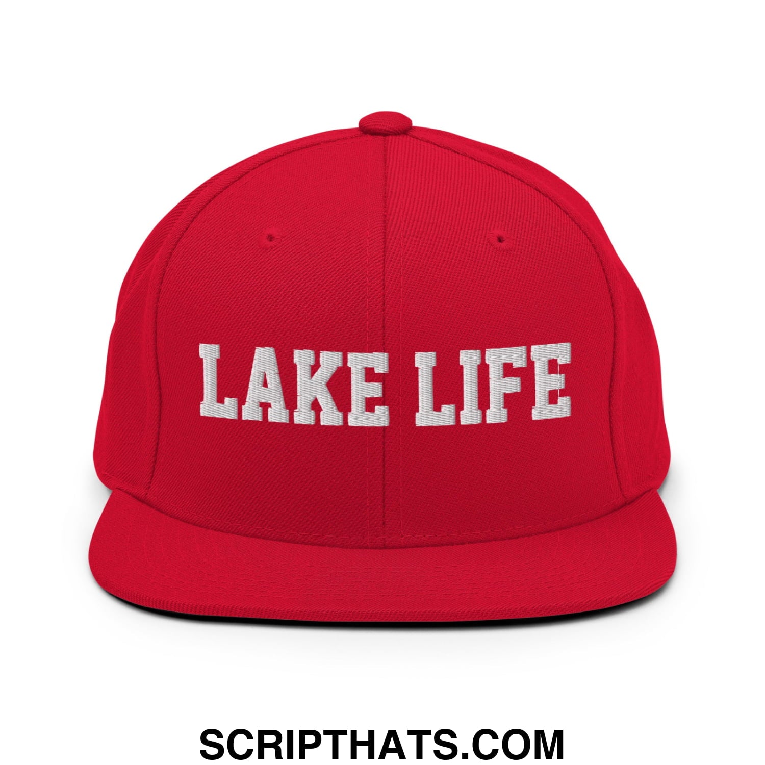 Lake Life Embroidered Flat Bill Brim Snapback Hat Red
