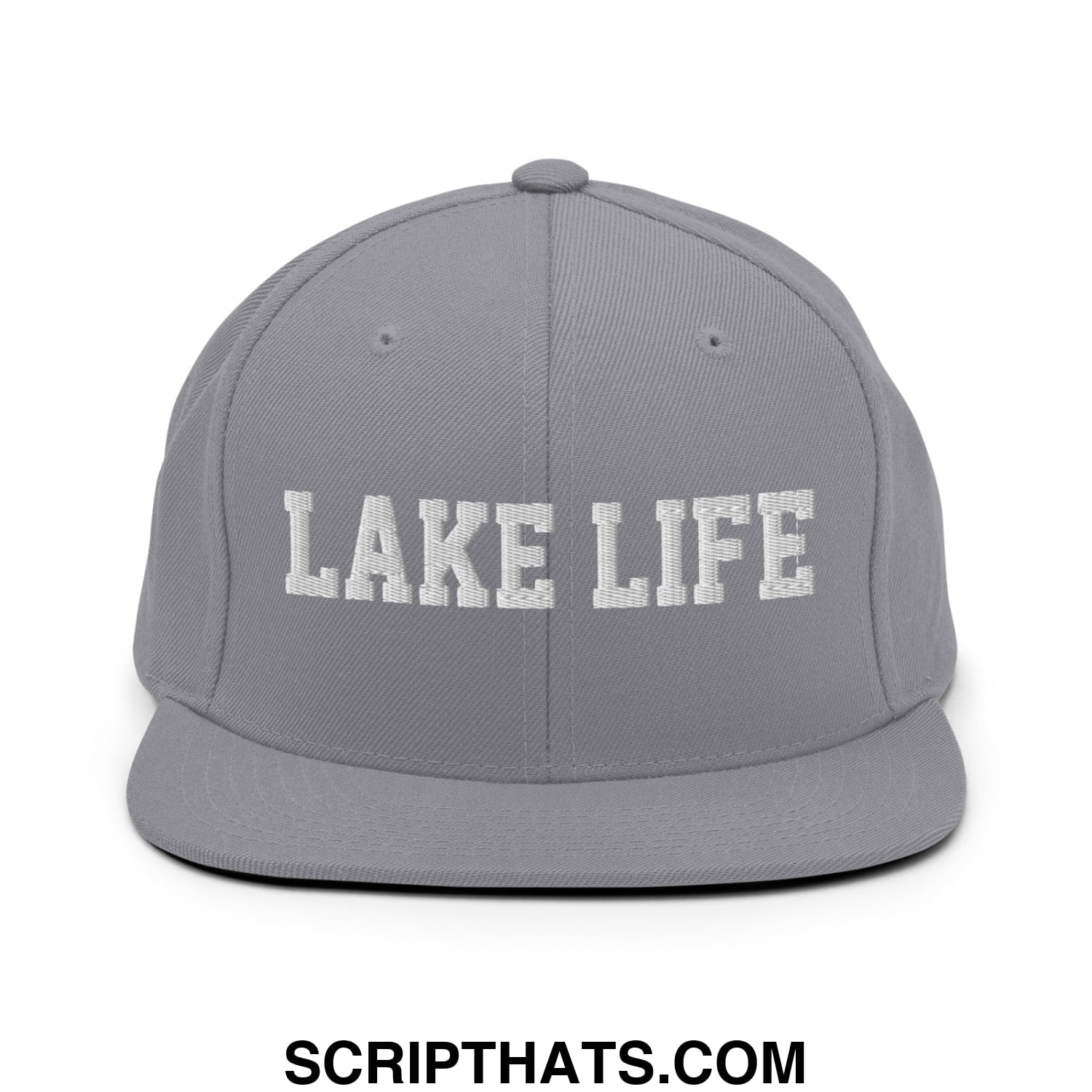 Lake Life Embroidered Flat Bill Brim Snapback Hat Silver