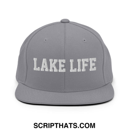 Lake Life Embroidered Flat Bill Brim Snapback Hat Silver