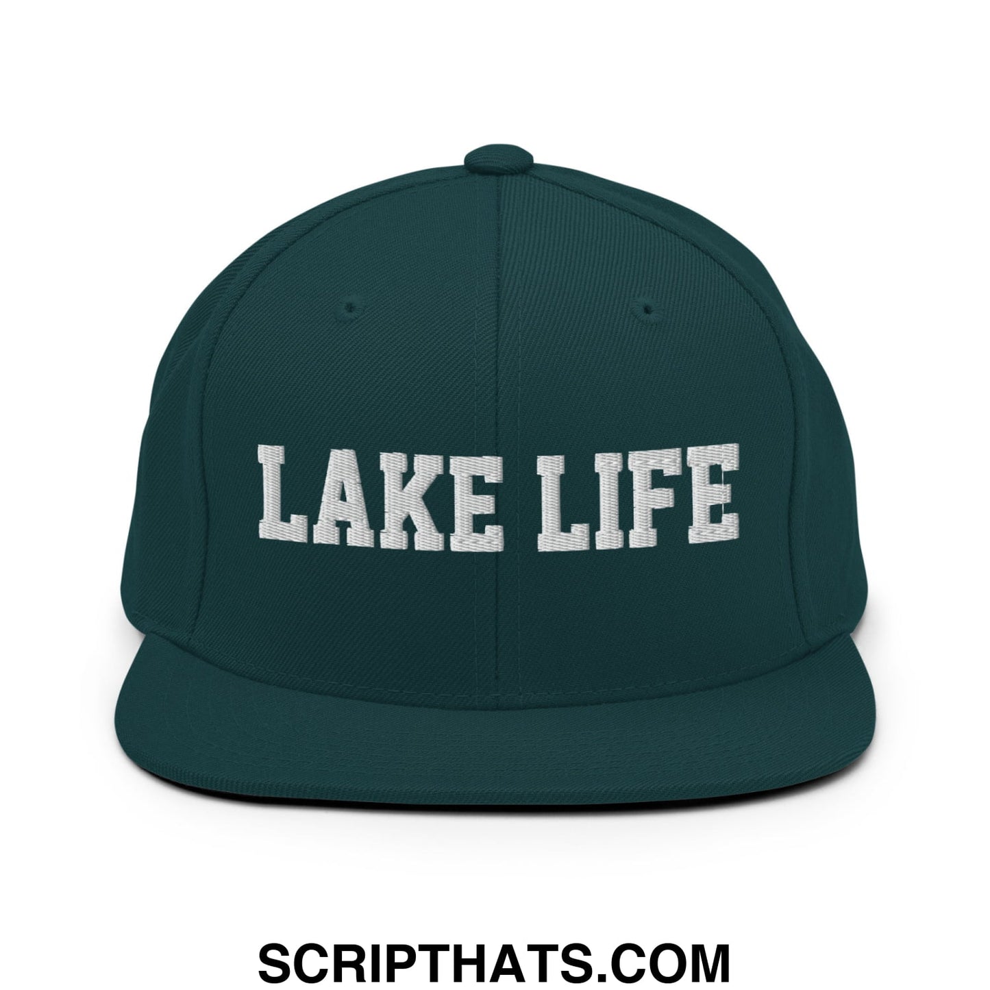 Lake Life Embroidered Flat Bill Brim Snapback Hat Spruce