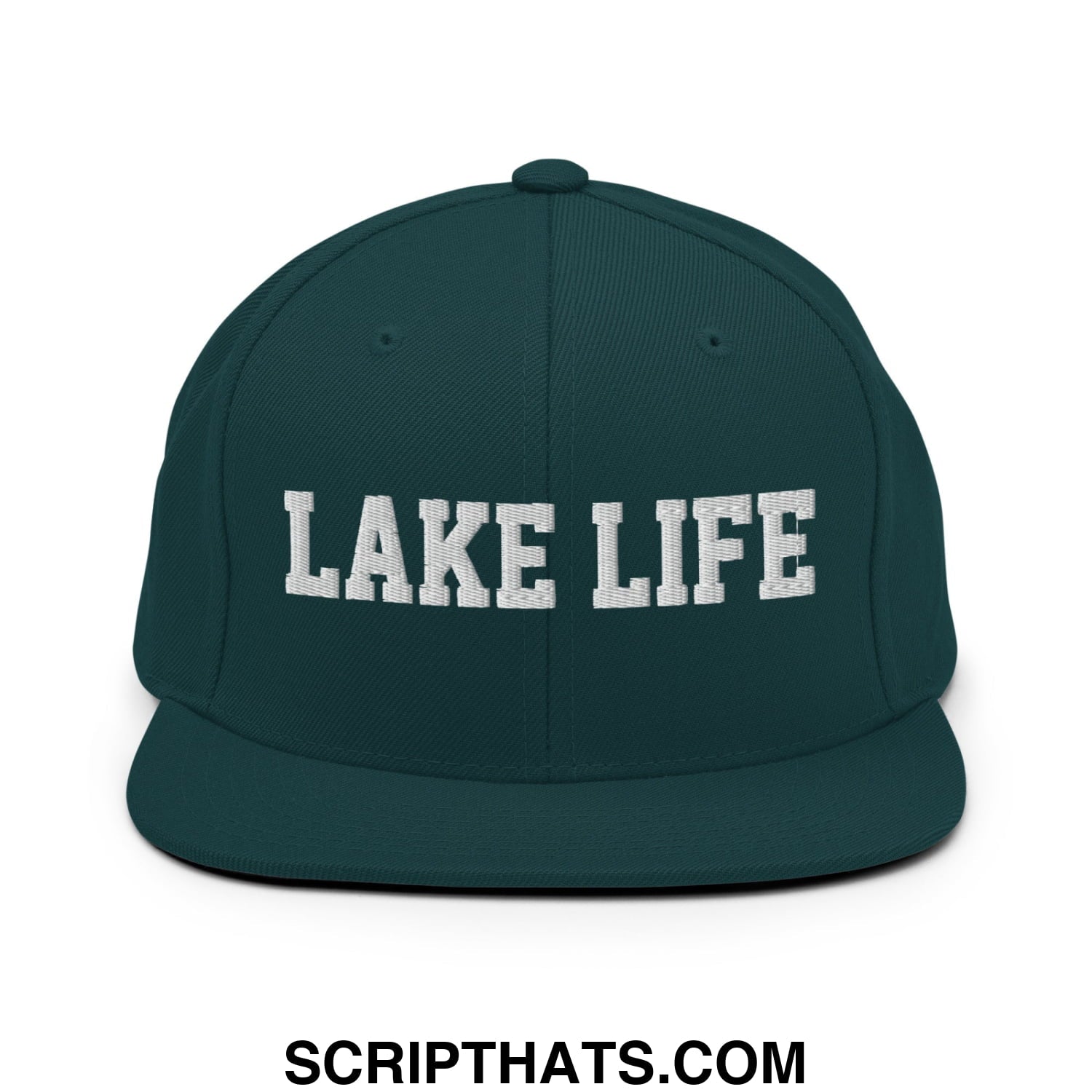 Lake Life Embroidered Flat Bill Brim Snapback Hat Spruce