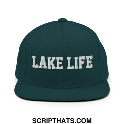 Lake Life Embroidered Flat Bill Brim Snapback Hat Spruce