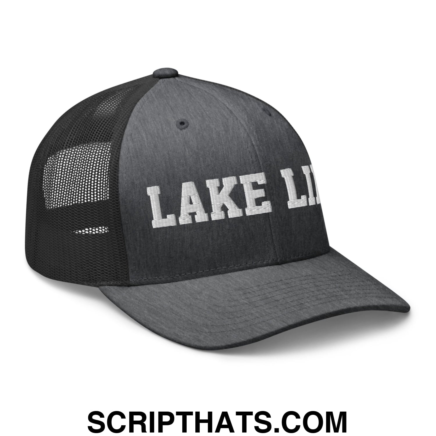 Lake Life Embroidered Mesh Trucker Hat Dark Heather Gray