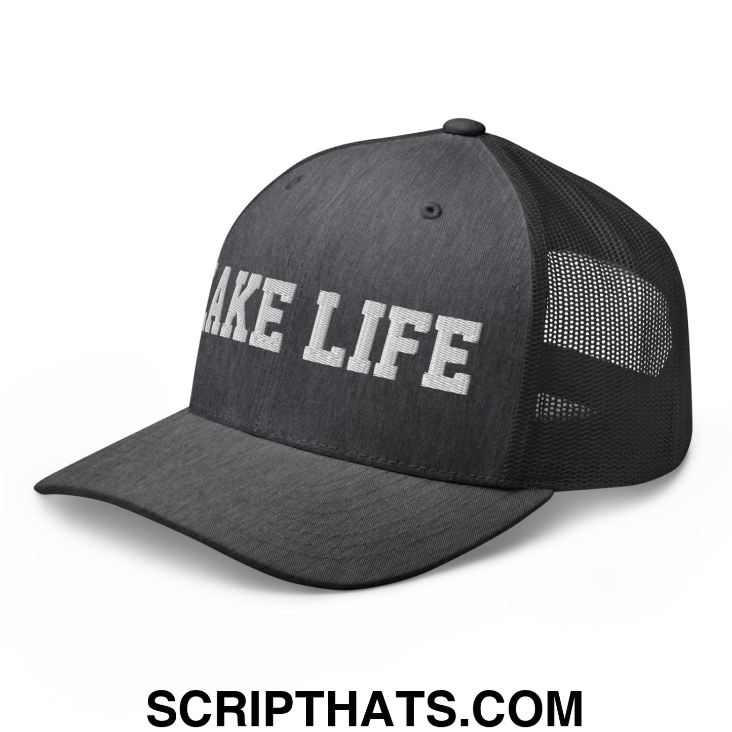 Lake Life Embroidered Mesh Trucker Hat Dark Heather Gray