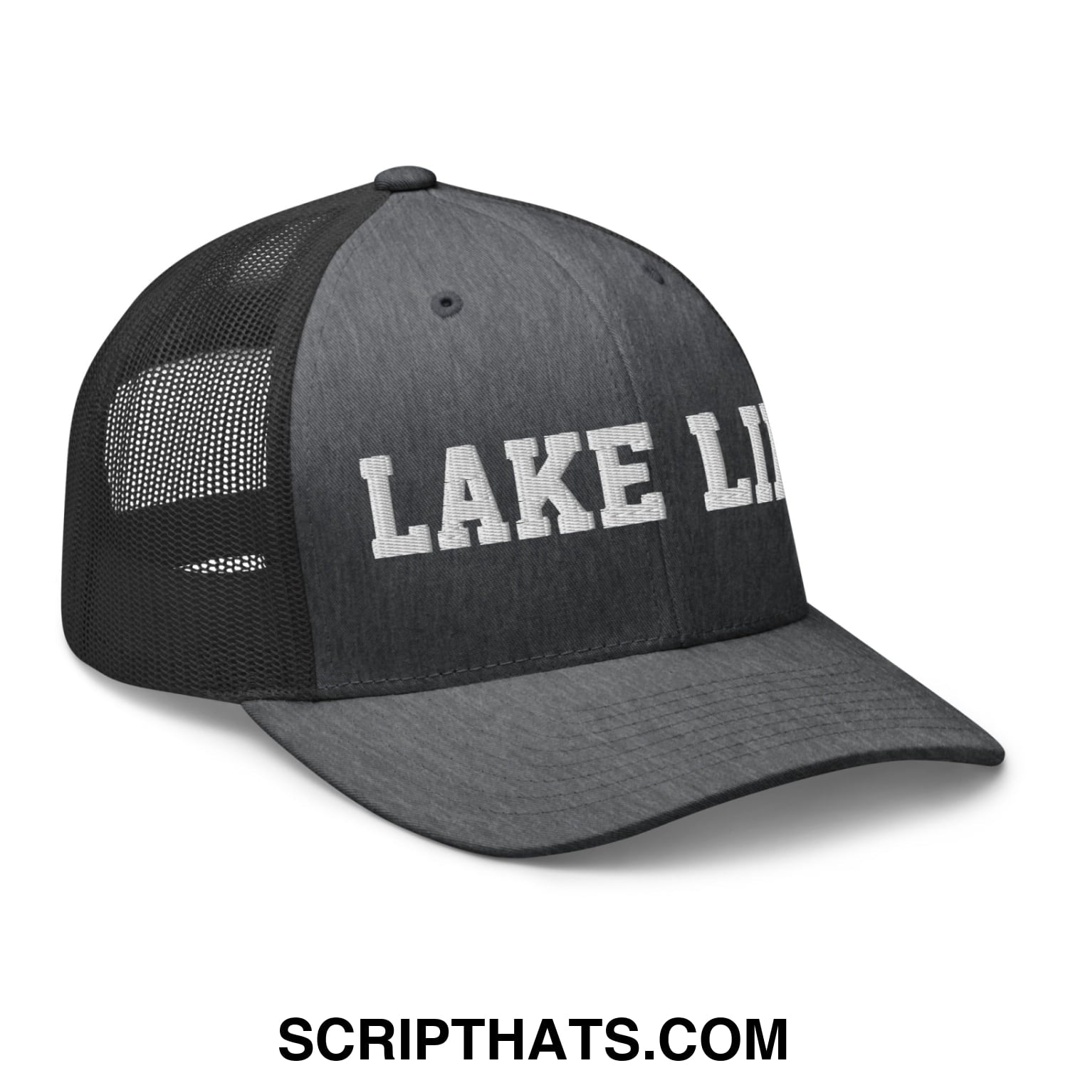 Lake Life Embroidered Mesh Trucker Hat Dark Heather Gray