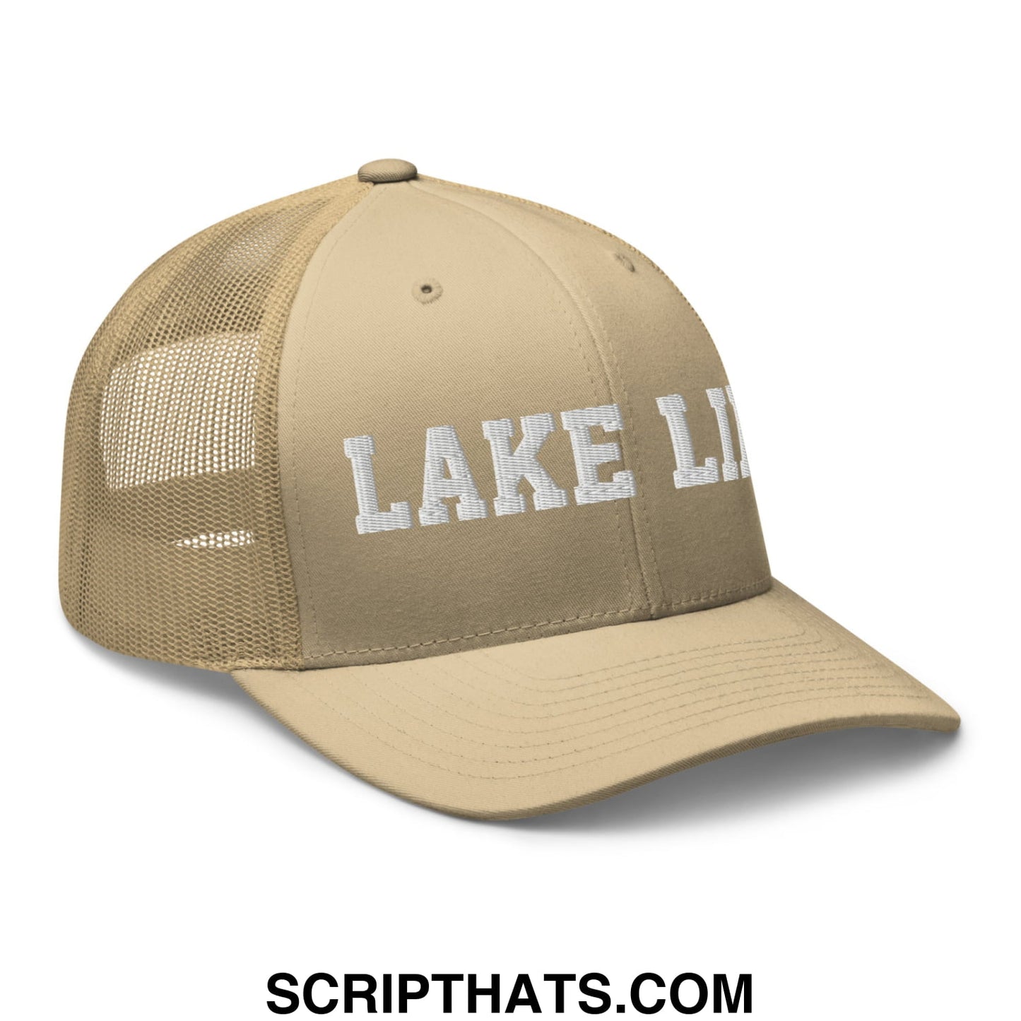 Lake Life Embroidered Mesh Trucker Hat Khaki
