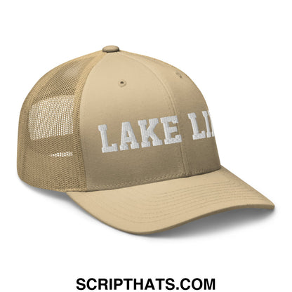 Lake Life Embroidered Mesh Trucker Hat Khaki