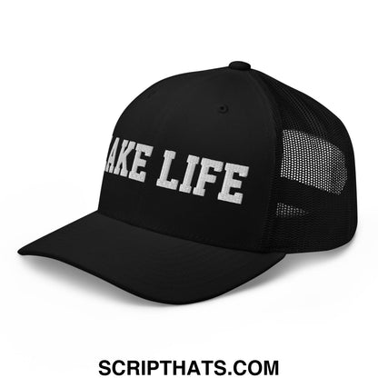 Lake Life Embroidered Mesh Trucker Hat Black