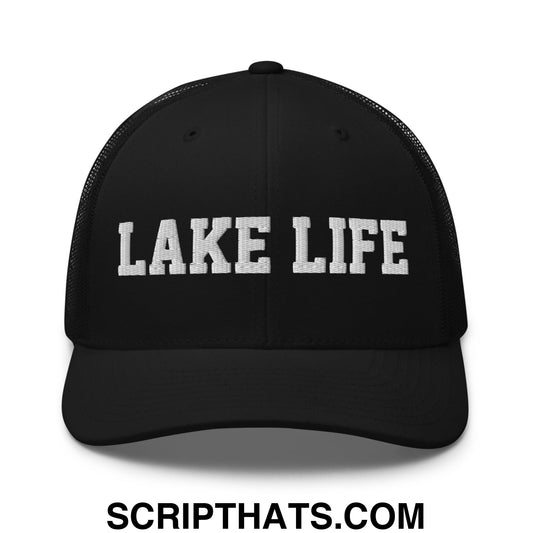 Lake Life Embroidered Mesh Trucker Hat Black