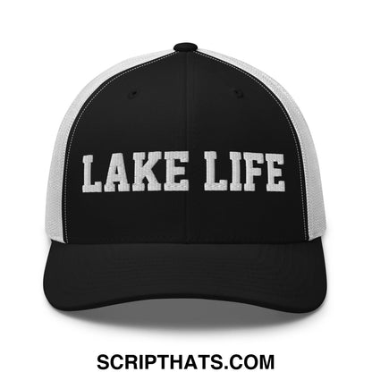 Lake Life Embroidered Mesh Trucker Hat Black White