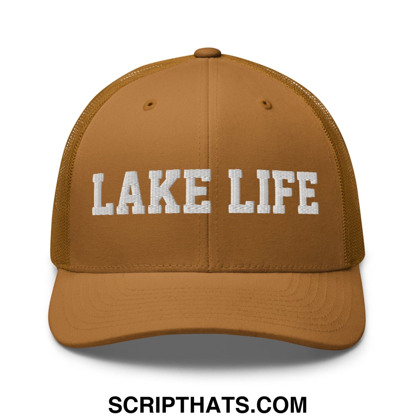 Lake Life Embroidered Mesh Trucker Hat Caramel