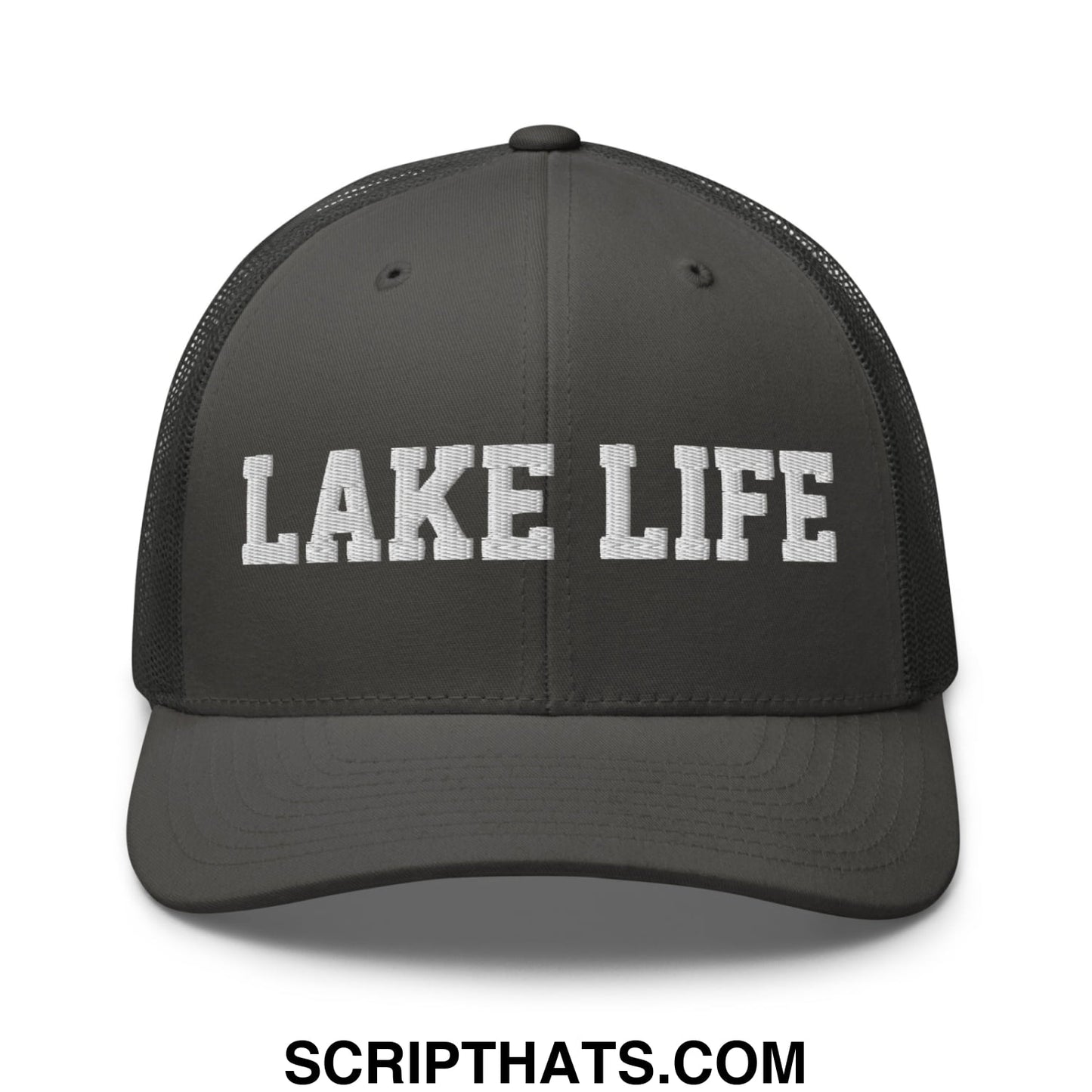 Lake Life Embroidered Mesh Trucker Hat Charcoal