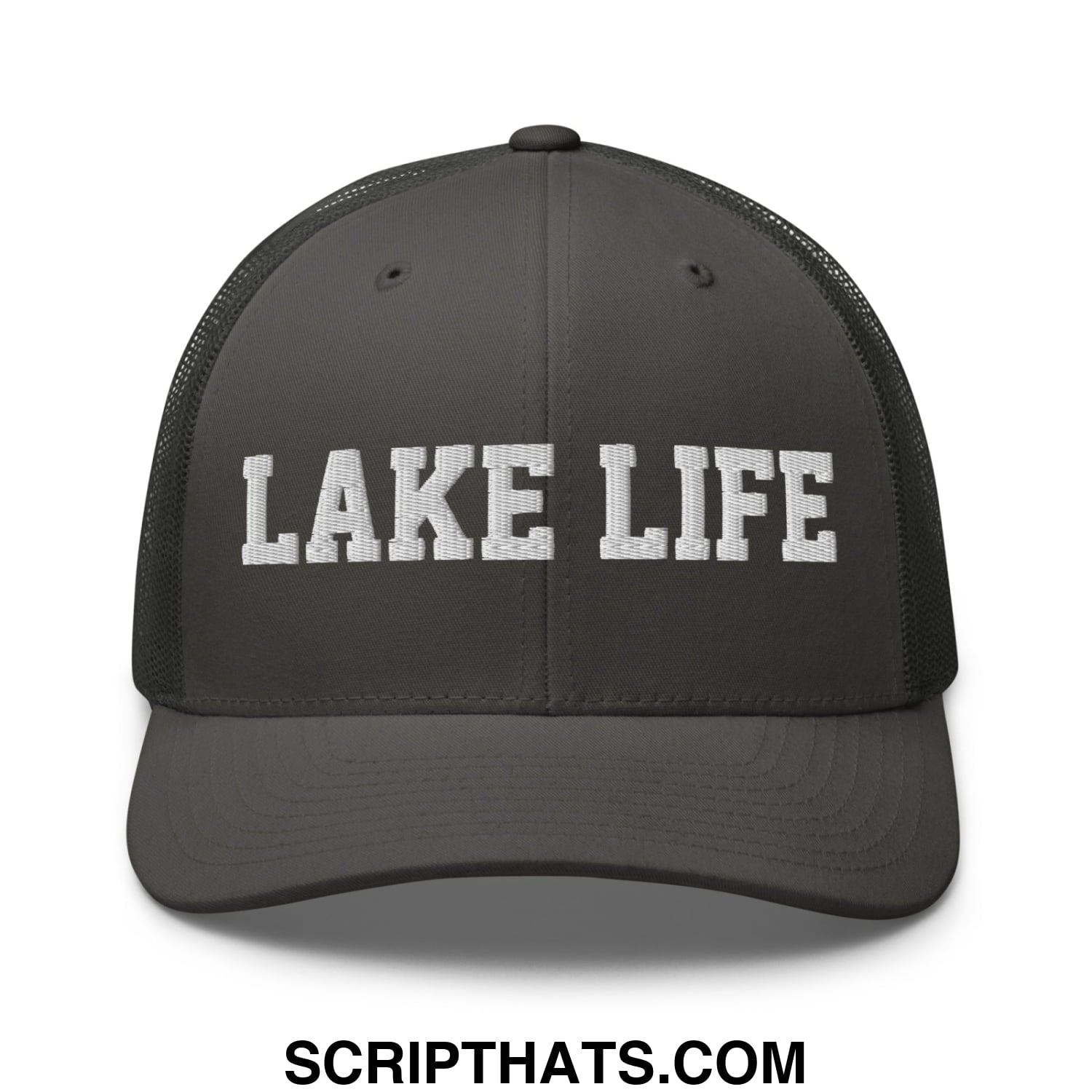 Lake Life Embroidered Mesh Trucker Hat Charcoal