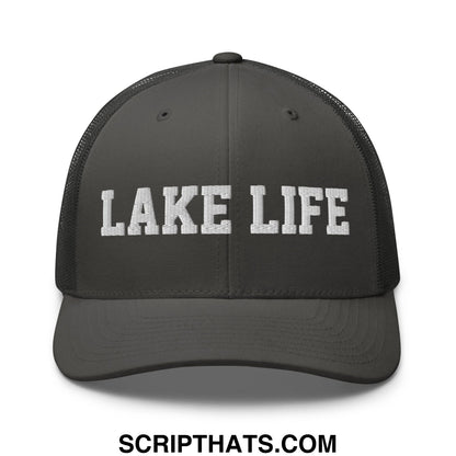 Lake Life Embroidered Mesh Trucker Hat Charcoal