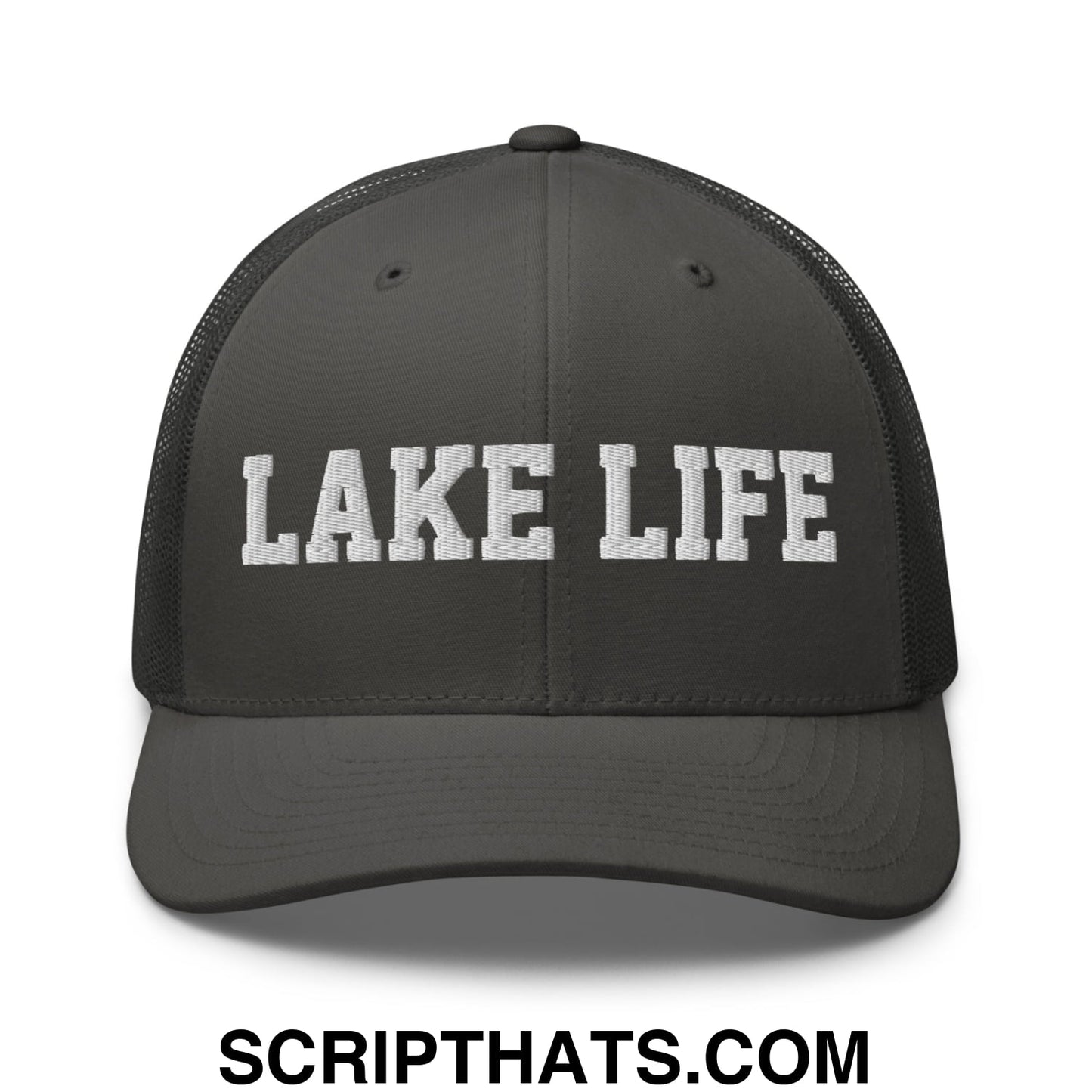 Lake Life Embroidered Mesh Trucker Hat Charcoal