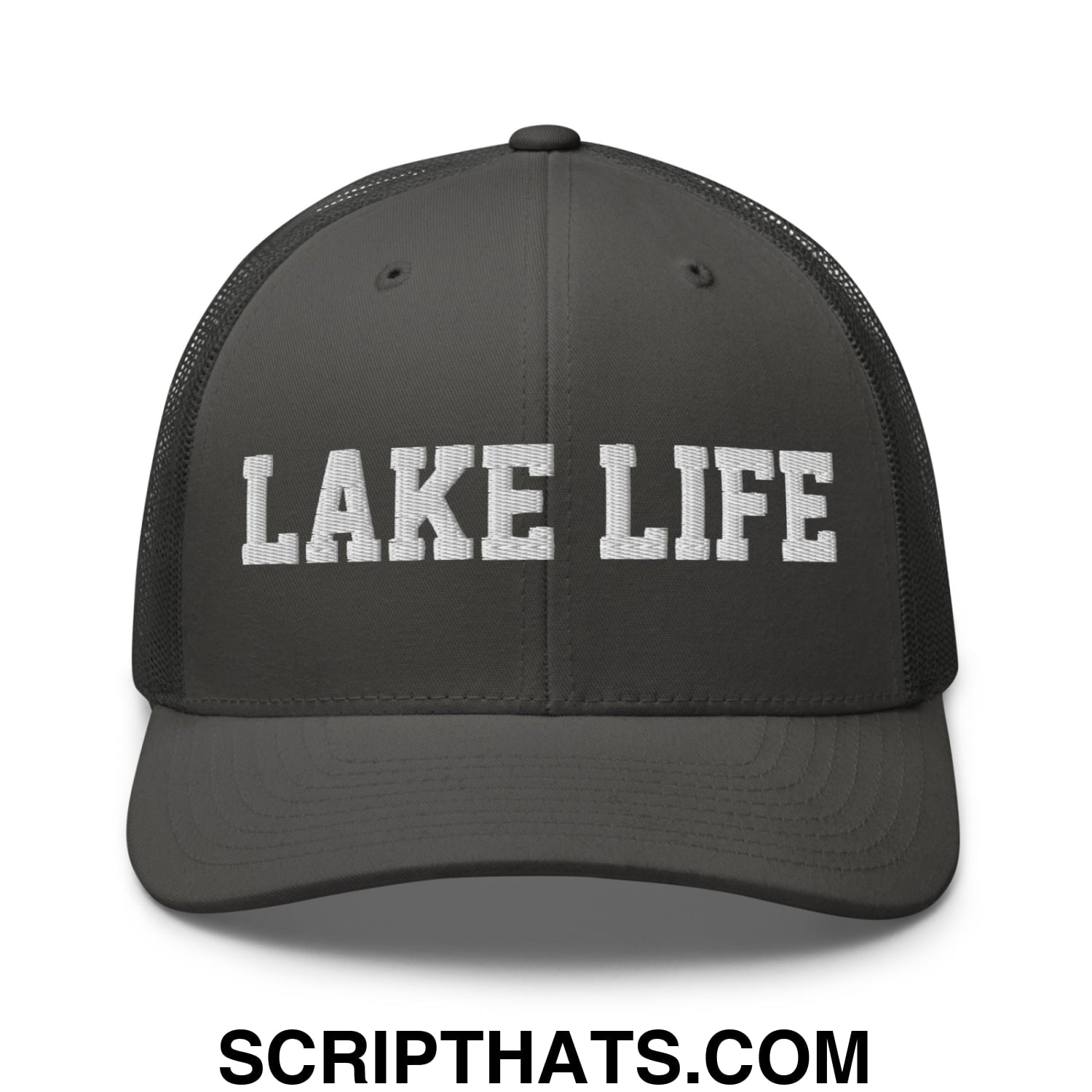 Lake Life Embroidered Mesh Trucker Hat Charcoal