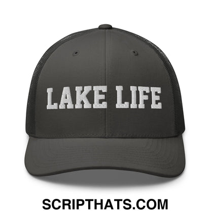 Lake Life Embroidered Mesh Trucker Hat Charcoal