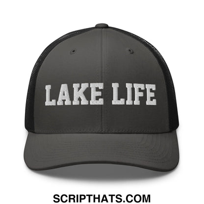 Lake Life Embroidered Mesh Trucker Hat Charcoal Black