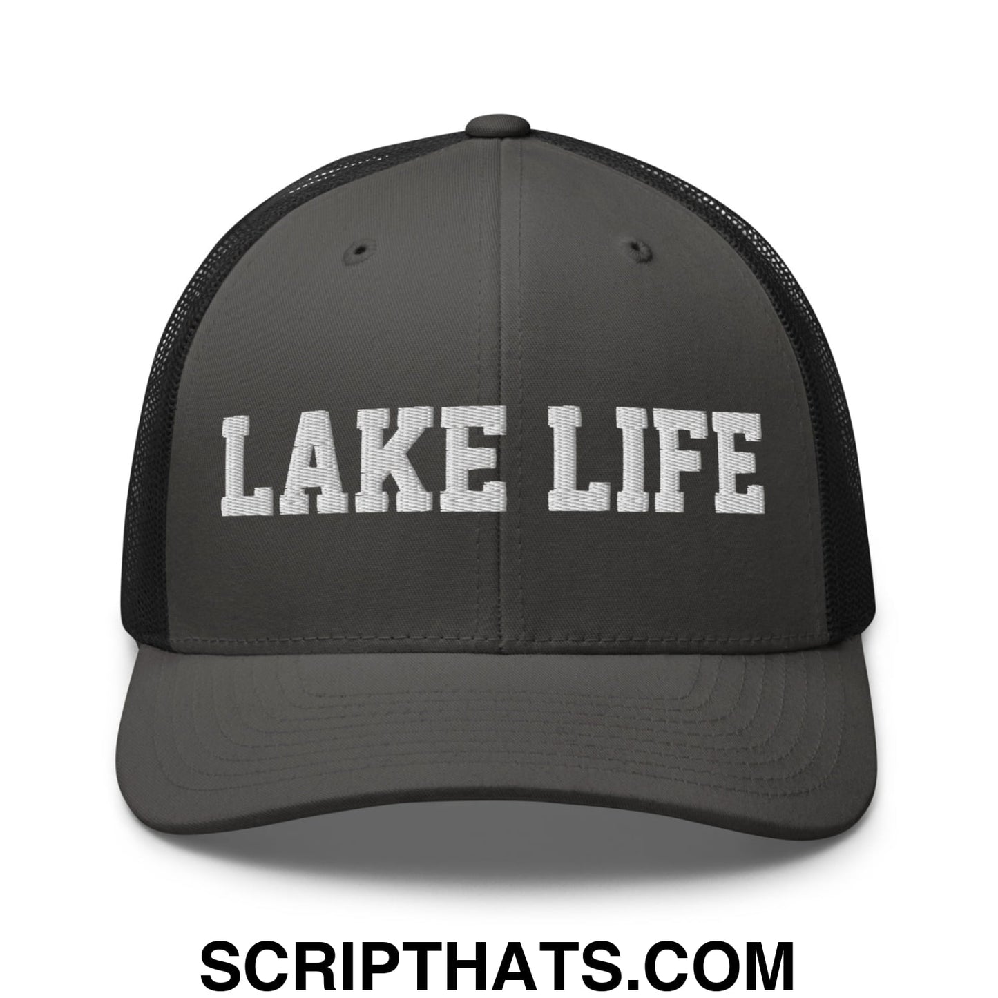 Lake Life Embroidered Mesh Trucker Hat Charcoal Black