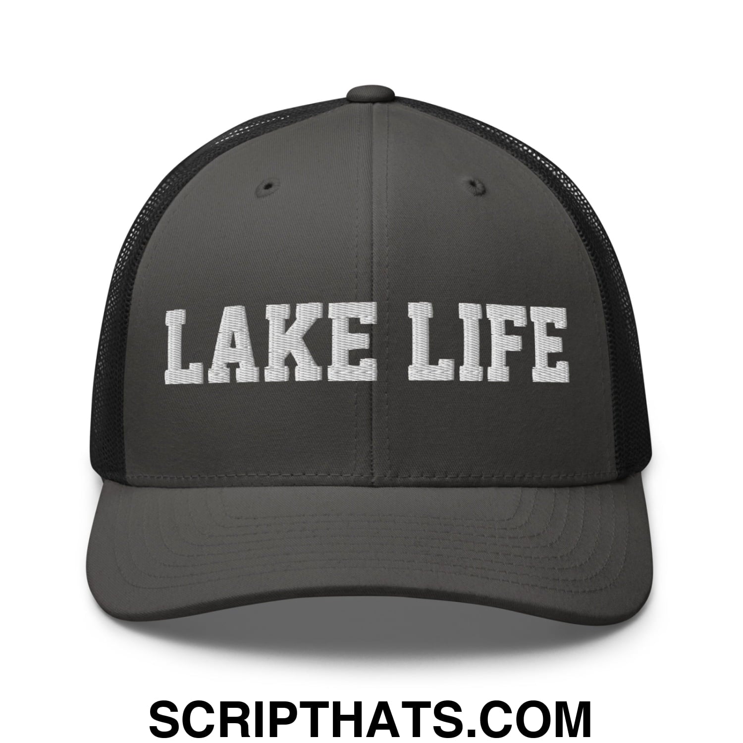 Lake Life Embroidered Mesh Trucker Hat Charcoal Black