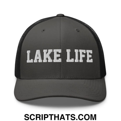 Lake Life Embroidered Mesh Trucker Hat Charcoal Black
