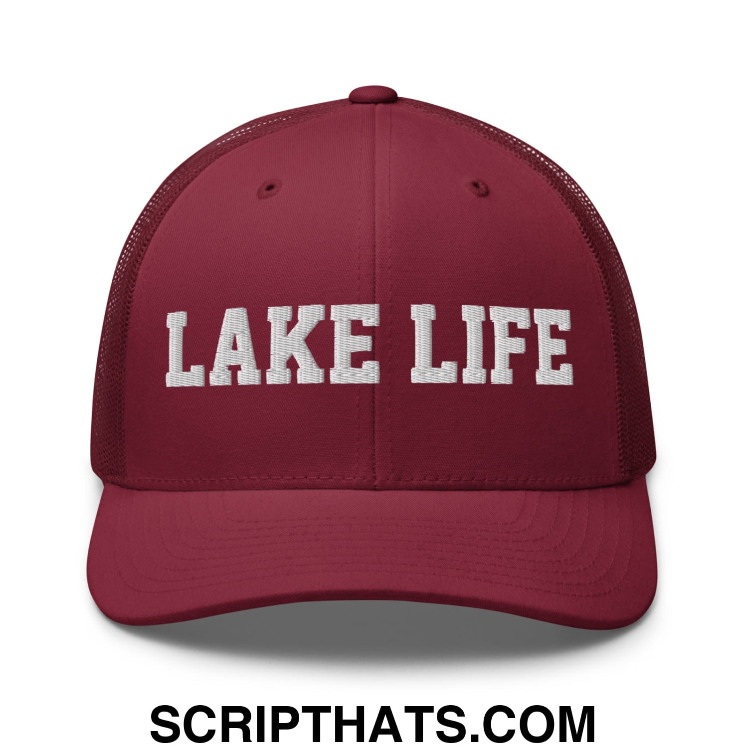 Lake Life Embroidered Mesh Trucker Hat Cranberry