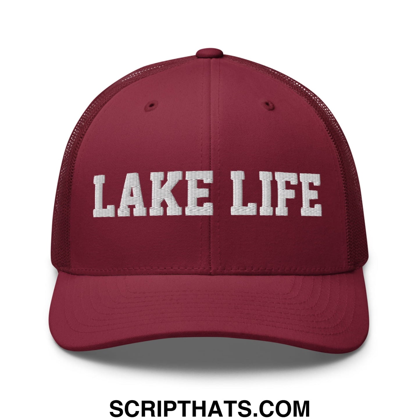 Lake Life Embroidered Mesh Trucker Hat Cranberry