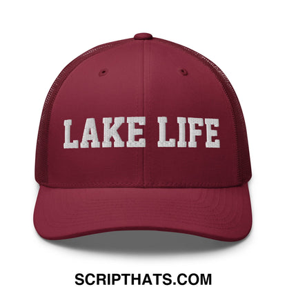 Lake Life Embroidered Mesh Trucker Hat Cranberry