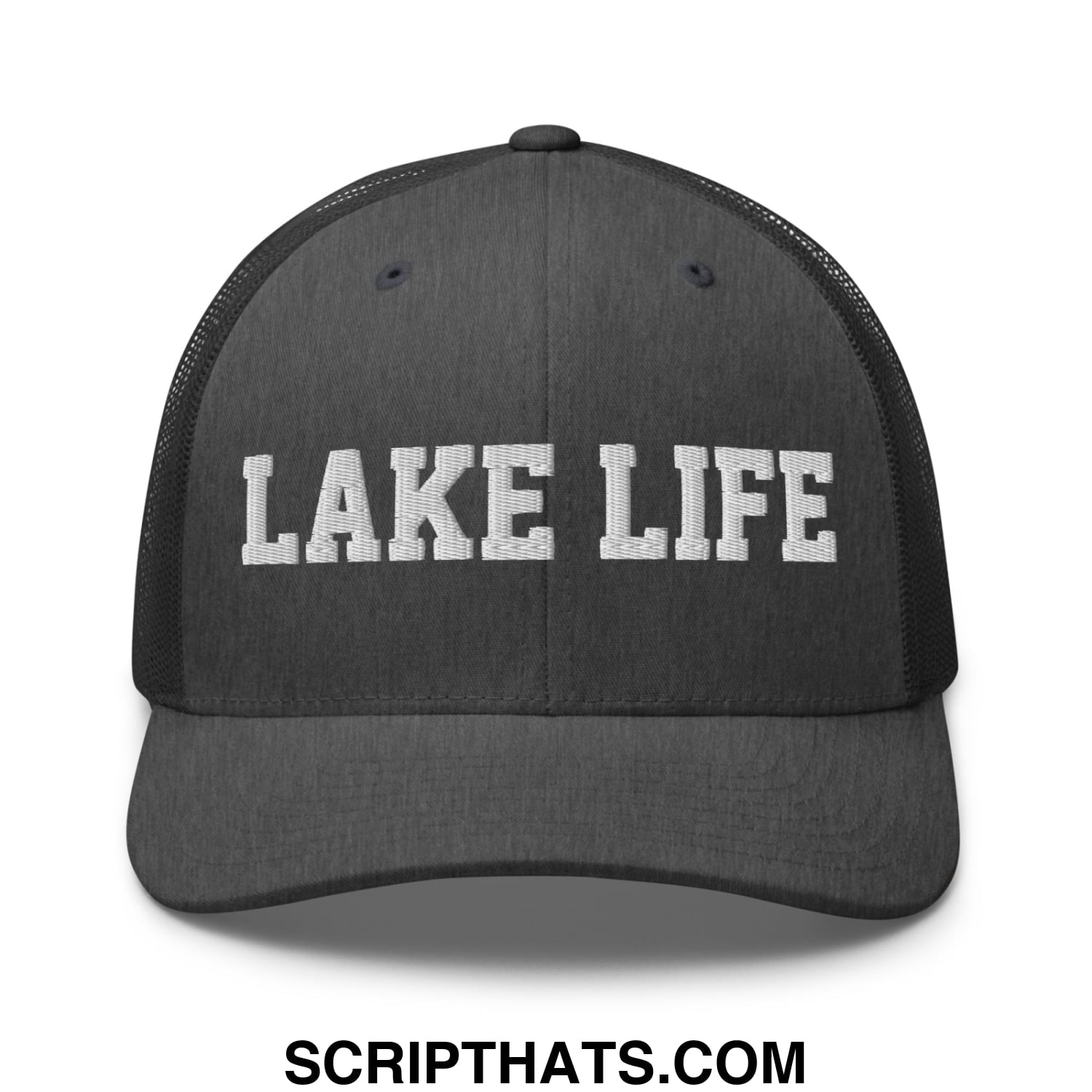 Lake Life Embroidered Mesh Trucker Hat Dark Heather Gray