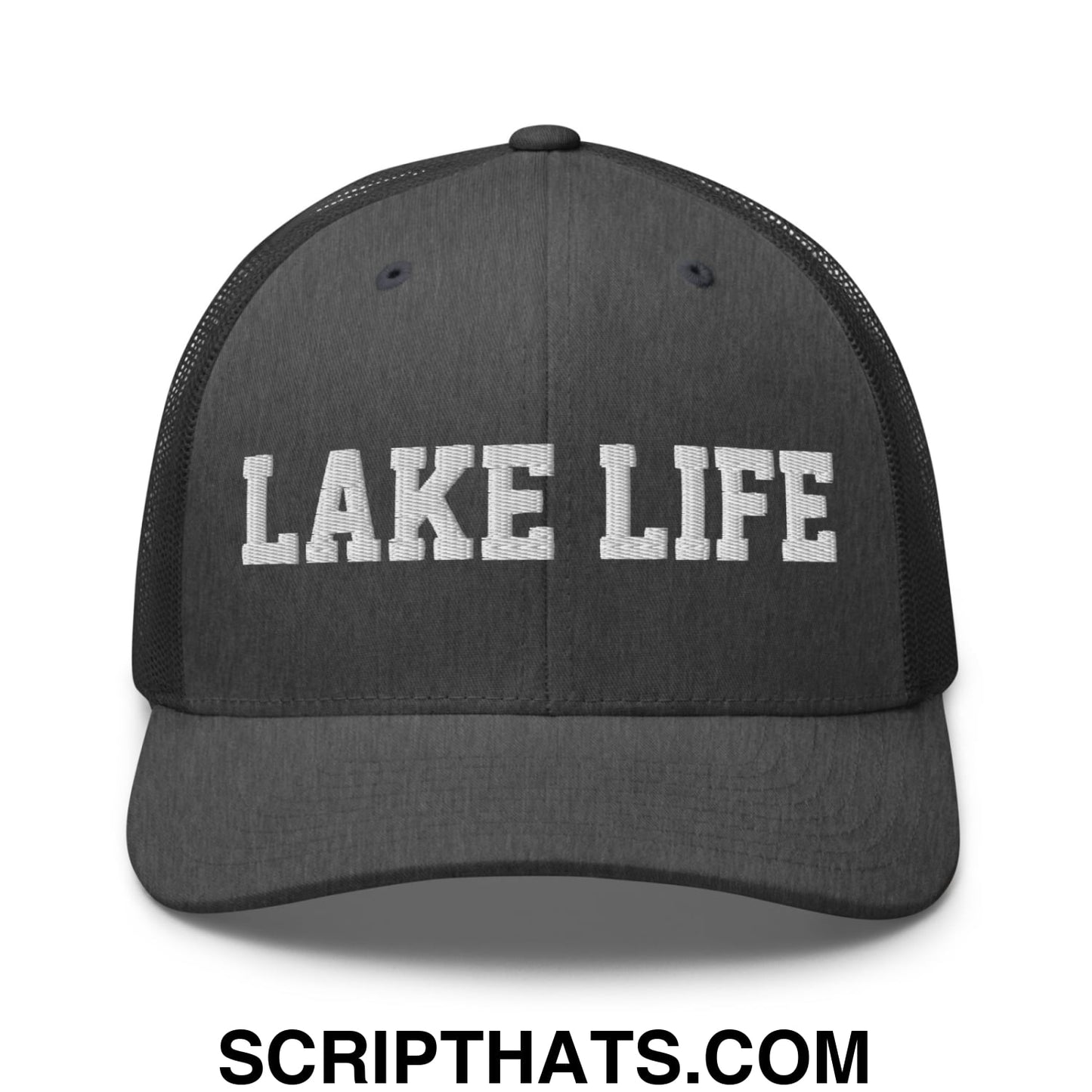 Lake Life Embroidered Mesh Trucker Hat Dark Heather Gray