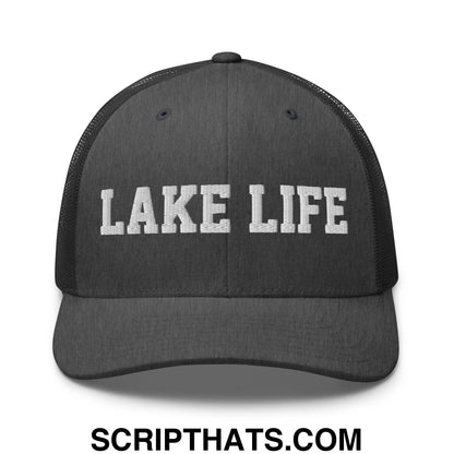 Lake Life Embroidered Mesh Trucker Hat Dark Heather Gray