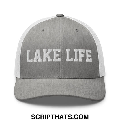 Lake Life Embroidered Mesh Trucker Hat Heather Grey White
