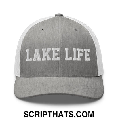 Lake Life Embroidered Mesh Trucker Hat Heather Grey White