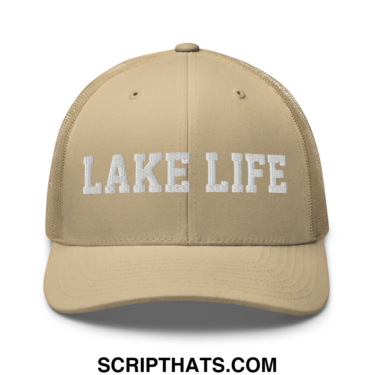 Lake Life Embroidered Mesh Trucker Hat Khaki