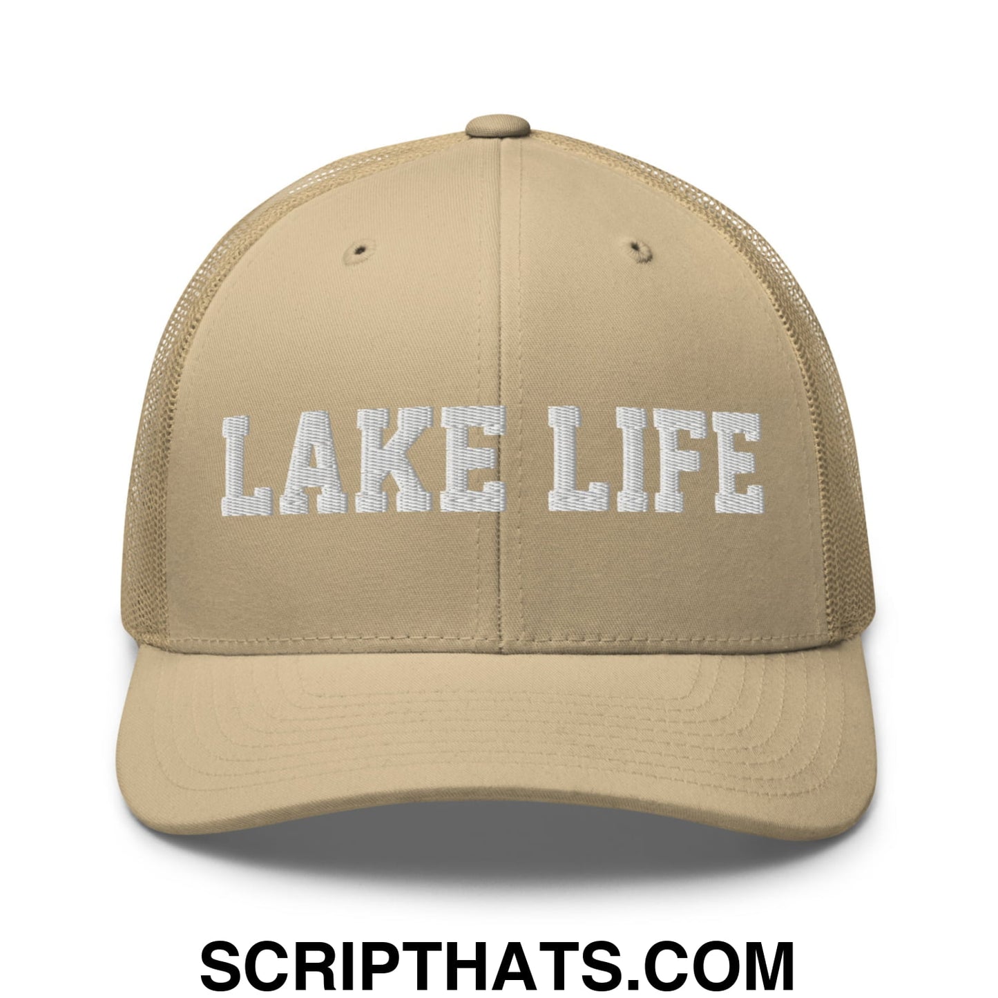 Lake Life Embroidered Mesh Trucker Hat Khaki