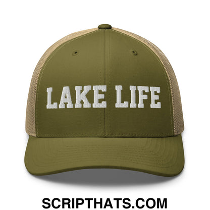 Lake Life Embroidered Mesh Trucker Hat Moss Khaki