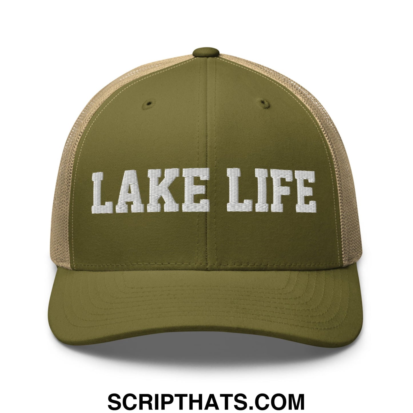 Lake Life Embroidered Mesh Trucker Hat Moss Khaki