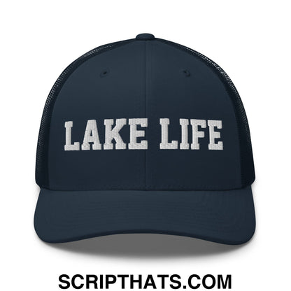 Lake Life Embroidered Mesh Trucker Hat Navy