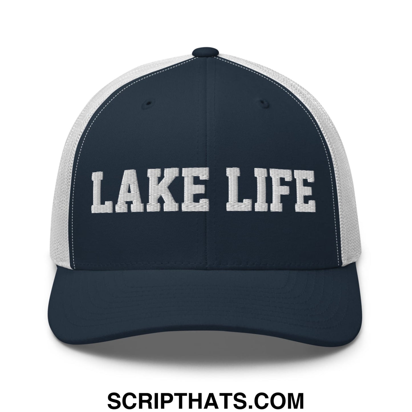 Lake Life Embroidered Mesh Trucker Hat Navy White