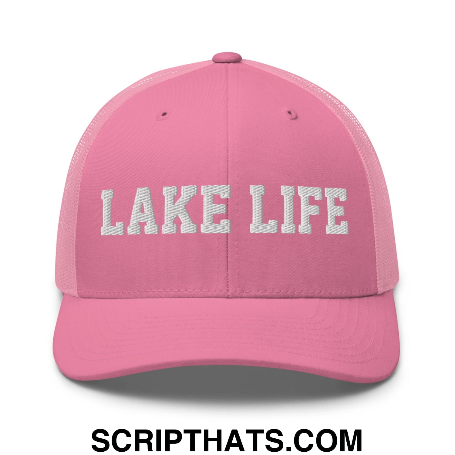 Lake Life Embroidered Mesh Trucker Hat Pink