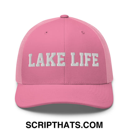 Lake Life Embroidered Mesh Trucker Hat Pink