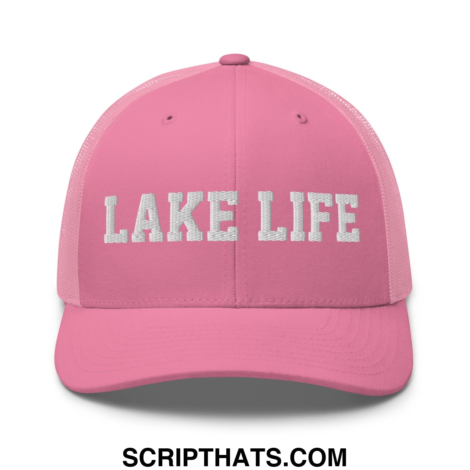 Lake Life Embroidered Mesh Trucker Hat Pink