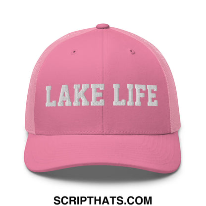 Lake Life Embroidered Mesh Trucker Hat Pink